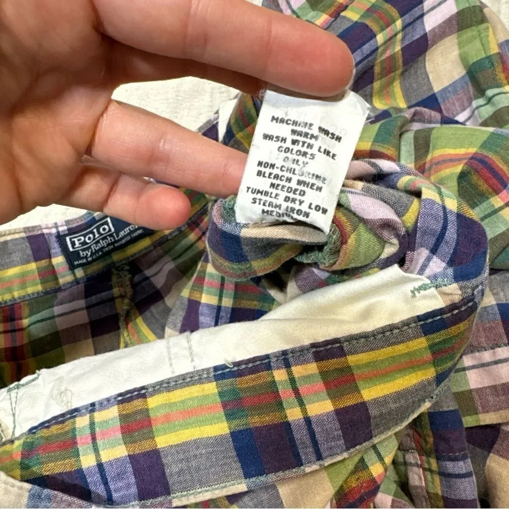 Vintage Polo Ralph Lauren Plaid Shorts Mens 36 Made In USA 100% Cotton